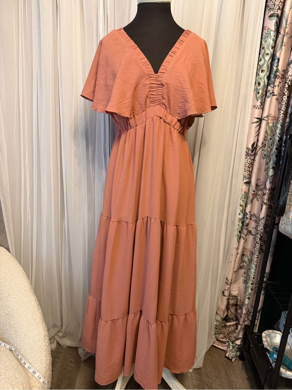 Simple Rust-Tone Tiered Maxi Dress